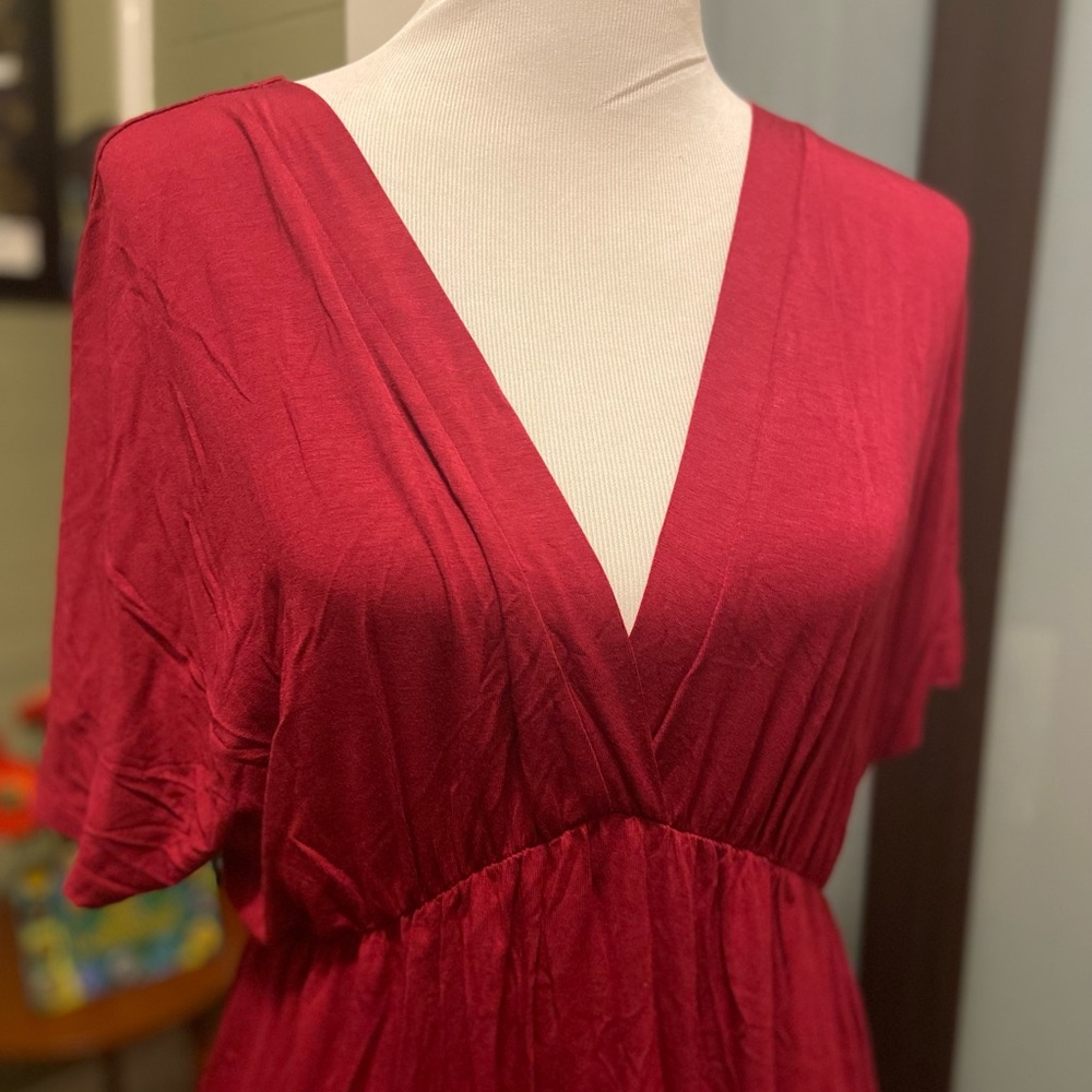 Red V-Neck Tunic Top